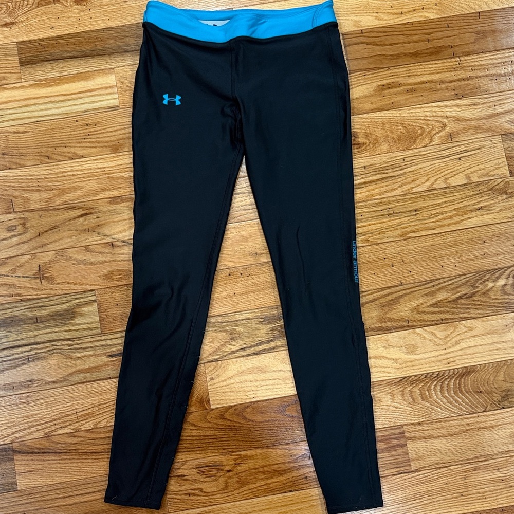 Under Armour Black Leggings with Blue Waistband